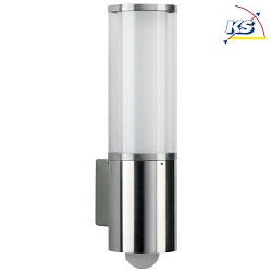 Outdoor Wall luminaire Type No. 0309 with motion detector (Type No. 0322), IP44, E27 max. 20W (LED), stainless steel, glass