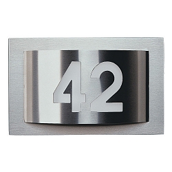 Hausnummernleuchte Typ Nr. 6002, IP44, 32 x 20 x 10cm, f�r 1x 2G7, TC-SEL 5/7W, Edelstahl / Opalglas, individuell gelasert