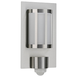 Au�enwandleuchte Typ Nr. 6141 mit Bewegungsmelder, IP44, halbrund, 20 x 35.5cm, E27 QA55 max. 57W, Edelstahl / Opalglas