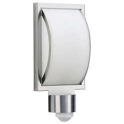 Au�enwandleuchte Typ Nr. 6282 mit Bewegungsmelder (Typ Nr. 6283), flach / konvex, IP44, E27 QA55 max. 57W, Edelstahl / Opal