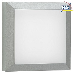Outdoor LED Wand- und Deckenleuchte Typ Nr. 6562, IP54 IK08, 32 x 32cm, 20W 3000K 2000lm, Alu-Guss / Opal, dimmbar, Silber matt