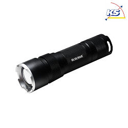Blulaxa® LED Taschenlampe, Leuchtweite 100m, IP54, 6W 6500K 400lm, 3 Schaltstufen, Signal-Blinkmodus, variabler Fokus,  Schwarz