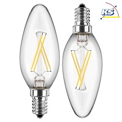 LED Filamentlampe Kerzenform DOPPELPACK, 4,5W (40W), E14, 470lm, 2700K, Glas klar