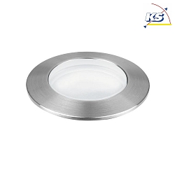 Outdoor LED in-ground luminaire, IP65,  4.2cm, 350mA, 1W 3000K 40lm, incl. mounting sleeve + cable, inox steel / glass