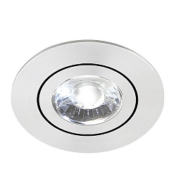 LED Einbaustrahler DISC mit Linsenoptik, IP44, � 8.2cm, Plug&Play 350mA, schwenkbar 30�, 6W 3000K 670lm 38�, Alu matt