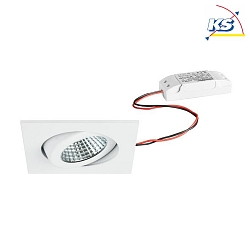 Recessed outdoor LED spot set, IP65, square, 230V AC, 6W 3000K 650lm 38, swivelling, white
