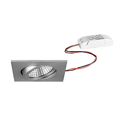 Recessed outdoor LED spot set, IP65, square, 230V AC, 6W 3000K 650lm 38�, swivelling, matt alu