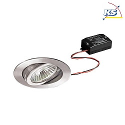 Recessed LED spot set, V4A, IP20, round, 230V AC, 6W 3000K 640lm 38, swivelling 25, stainless steel