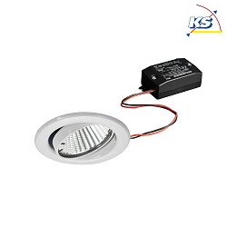 Recessed LED spot set incl. converter, IP20, round, 230V AC, 6W 3000K 640lm 38, swivelling 25, white