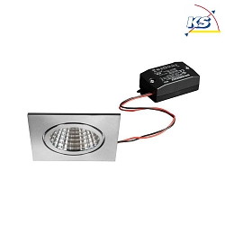 Recessed LED downlight BB16, V4A, IP54, square, 230V, 6W 3000K 640lm 38, On/Off, stainless steel
