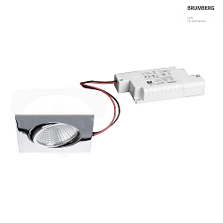 Recessed LED spot set BB05 incl. converter, IP20, square, 230V, 6W 3000K 640lm 38, swivelling 30, dimmable, chrome