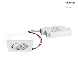 Recessed LED spot set BB05 incl. converter, IP20, square, 230V, 6W 3000K 640lm 38, swivelling 30, dimmable, white