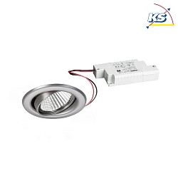 Recessed LED spot set BB09 incl. converter, IP20, round, 230V, 6W 3000K 640lm 38, swivelling 25, stainless steel