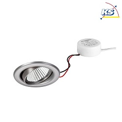 Recessed LED downlight set BB09 with round converter, IP20, V4A, 230V, 6W 3000K 640lm 38, dimmable, stainless steel