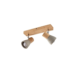 Deckenleuchte BOLORIA, 2-flammig, 2x E14, Holz hell / Schirm Beton, matt