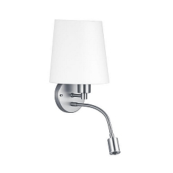 Wandleuchte mit Stoffschirm + 3W LED-Leseleuchte, Ausladung 15cm, E27 max. 60W, Nickel matt / Chintz rohwei�