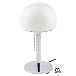 Retro table luminaire, H 40cm /  19cm, E27, with pull switch chain, chrome metal base / opal glossy glass