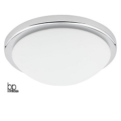 Premium ceiling luminaire, polished chrome chaplet / opal matt glass,  22cm, E27 max. 60W