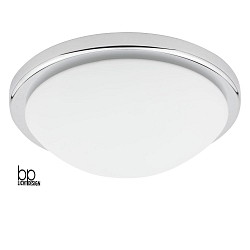 Premium ceiling luminaire, polished chrome chaplet / opal matt glass,  29cm, 2x E27 max. 60W