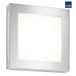Outdoor LED wall luminaire 22 x 22cm with motion detector, IP44, 12W 3000K, stainless steel / opal glass, brushed