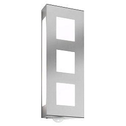 Au�enwandleuchte AQUA TRILO, IP44, 40 x 16cm, 3-fach, mit Bewegungssensor, E27, Edelstahl / Opalglas, geb�rstet