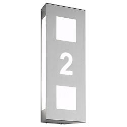 Hausnummern-Wandleuchte, IP44, f�r bis zu 2 Ziffern (Ausschnitt), E27, Edelstahl / Opalglas, geb�rstet