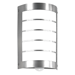 Outdoor wall luminaire 16/1 with motion detector, IP44, E27, stainless steel / opal glass