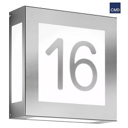 House number luminaire AQUA LEGENDO, 2 digits (affixed), 2x E27, stainless steel / opal glass, brushed