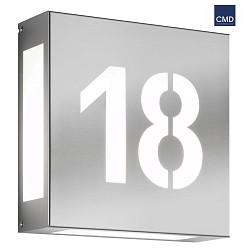 House number luminaire AQUA LEGENDO, 2 digits (cut out), 2x E27, stainless steel / opal glass, brushed