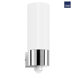 Outdoor wall luminaire AQUA WALL with sensor, IP44, E27, stainless steel / opal glass, brushed