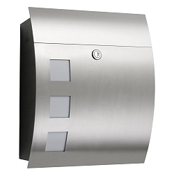 Outdoor Briefkasten mit Opalglas-Fenster, eckig, gew�lbt, H�he 40cm, Edelstahl geb�rstet