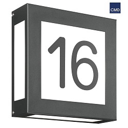 House number luminaire AQUA LEGENDO, 2 digits (affixed), 2x E27, stainless steel / opal glass, anthracite