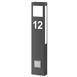 Outdoor Stehleuchte AQUA PAULO, IP44, mit Sensor + 2 Ziffern (Ausschnitt), 80cm, 2G11 (inkl.), Edelstahl / Makrolon