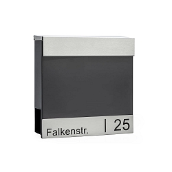Briefkasten mit Zeitungshalter, anthrazit / Edelstahl-Klappe, Edelstahl-Leiste mit Gravur