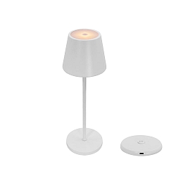 battery table lamp with USB connection IP44, powder coated, white matt dimmable