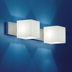 Wandleuchte CUBE, IP20, 2-flammig, 50cm, 2x G9, opal wei�-matt / Aluminium geb�rstet