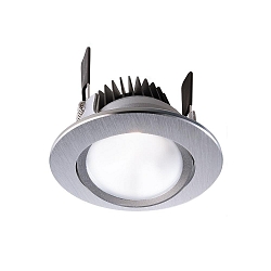 Recessed LED ceiling luminaire COB 68 cCT, 8W, 24V, 65�, 250cm-6500K, IP20, brushed silver
