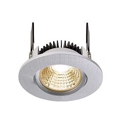 LED Deckeneinbauleuchte COB-68-24V-RUND, 24V DC, 8.5W 2700K 45�, schwenkbar, dimmbar, Silber geb�rstet