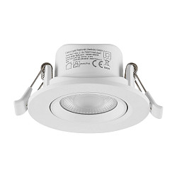 LED Einbaustrahler SURTUR TILT 68 DTW, IP44 IK06, � 8.5cm, 6W 1800-2700K 430lm 40�, CRi>90, Dim-To-Warm, schwenkbar, wei�