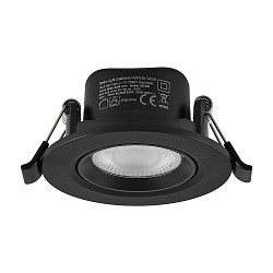 LED Einbaustrahler SURTUR TILT 68 DTW, IP44 IK06, � 8.5cm, 6W 1800-2700K 430lm 40�, CRi>90, Dim-To-Warm, schwenkbar, schwarz