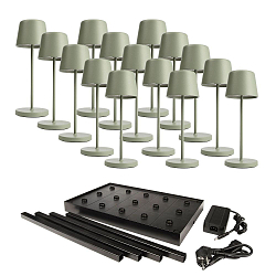 battery table lamp s with touch dimmer, with charger, 15 pcs. IP65, mat, greygreen dimmable