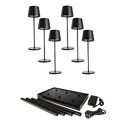 battery table lamp CANIS GASTRO M with touch dimmer, with charger, 6 pieces IP65, mat, graphite black dimmable
