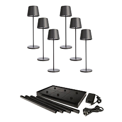 battery table lamp CANIS GASTRO M with touch dimmer, with charger, 6 pieces IP65, dark grey, mat dimmable