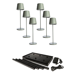 battery table lamp CANIS GASTRO M with touch dimmer, with charger, 6 pieces IP65, mat, greygreen dimmable
