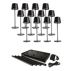 battery table lamp CANIS GASTRO L with touch dimmer, with charger, 12 pcs. IP65, mat, graphite black dimmable