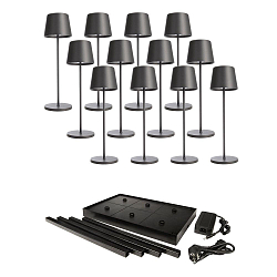 battery table lamp CANIS GASTRO L with touch dimmer, with charger, 12 pcs. IP65, dark grey, mat dimmable