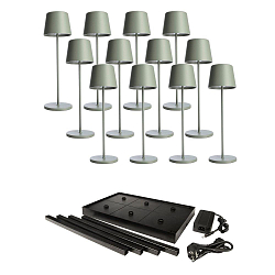 battery table lamp CANIS GASTRO L with touch dimmer, with charger, 12 pcs. IP65, mat, greygreen dimmable