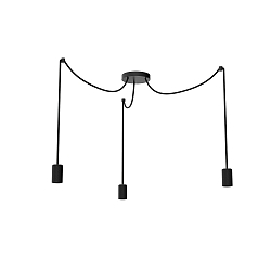 Pendelleuchte SPYDER 3-WAVE f�r Deko-Leuchtmittel, E27, 3-flammig, Baldachin rund, mit 300cm Textil-Kabeln, Metall, schwarz