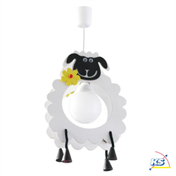 Pendant luminaire SHEEP JOHN, nursery lamp, 1x E27, black / white