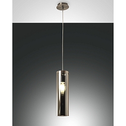Pendelleuchte SINTESI, 1-flammig, E27 max. 60W, Metall / geblasenes Glas, Grau transparent